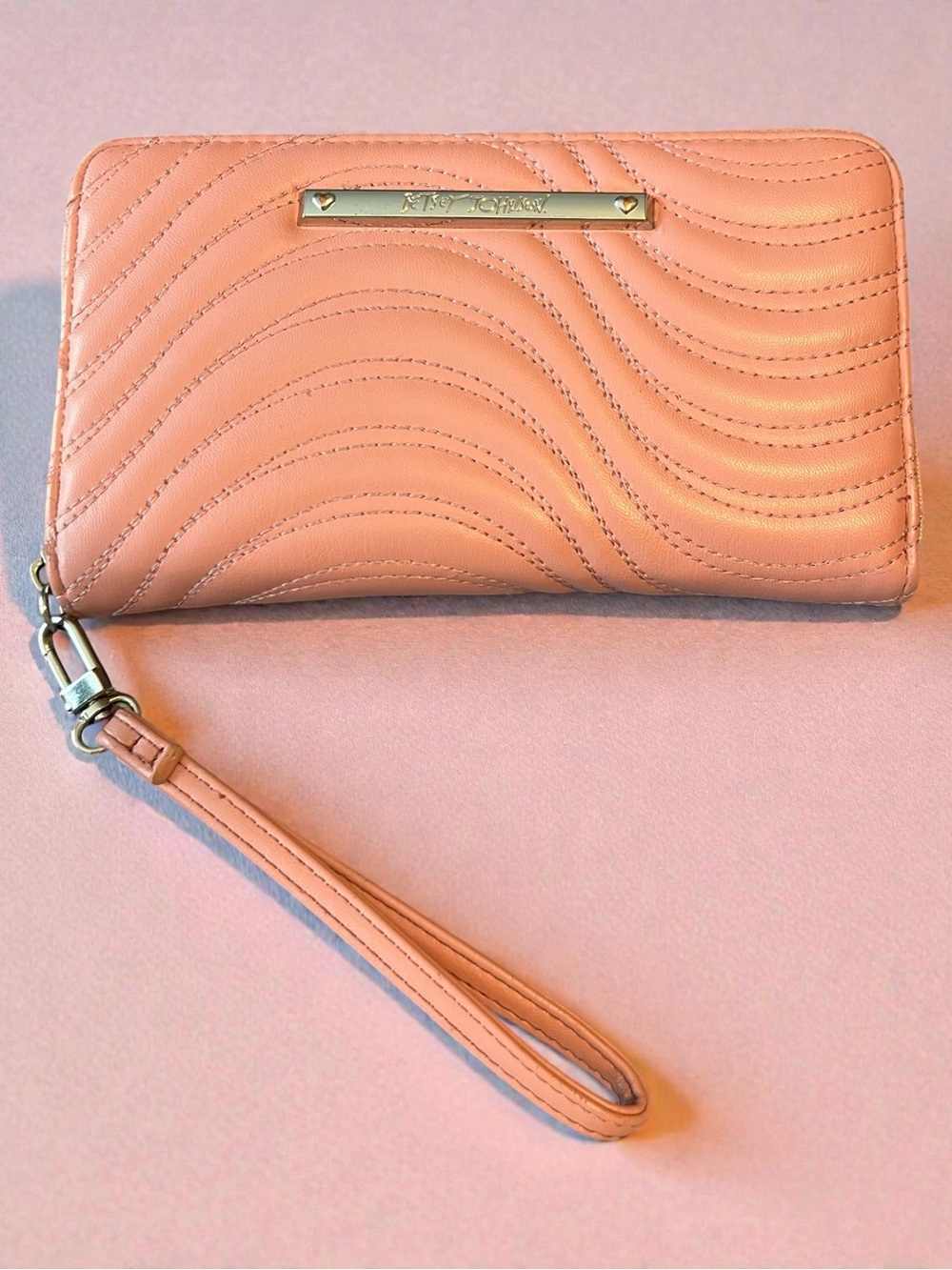 Betsey Johnson Light Pink Quilted Wristlet Clutch